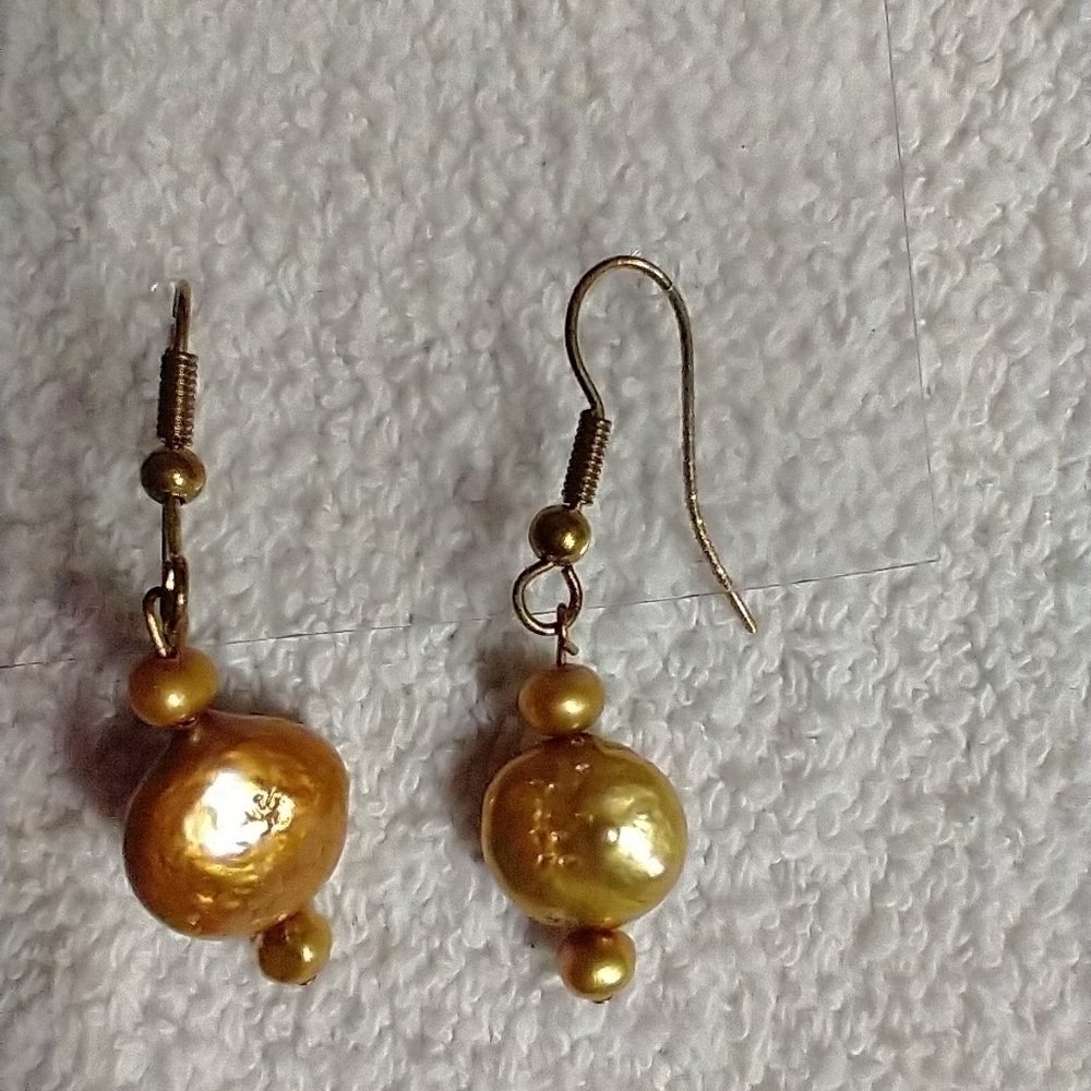 Goldtone faux pearl wire earrings